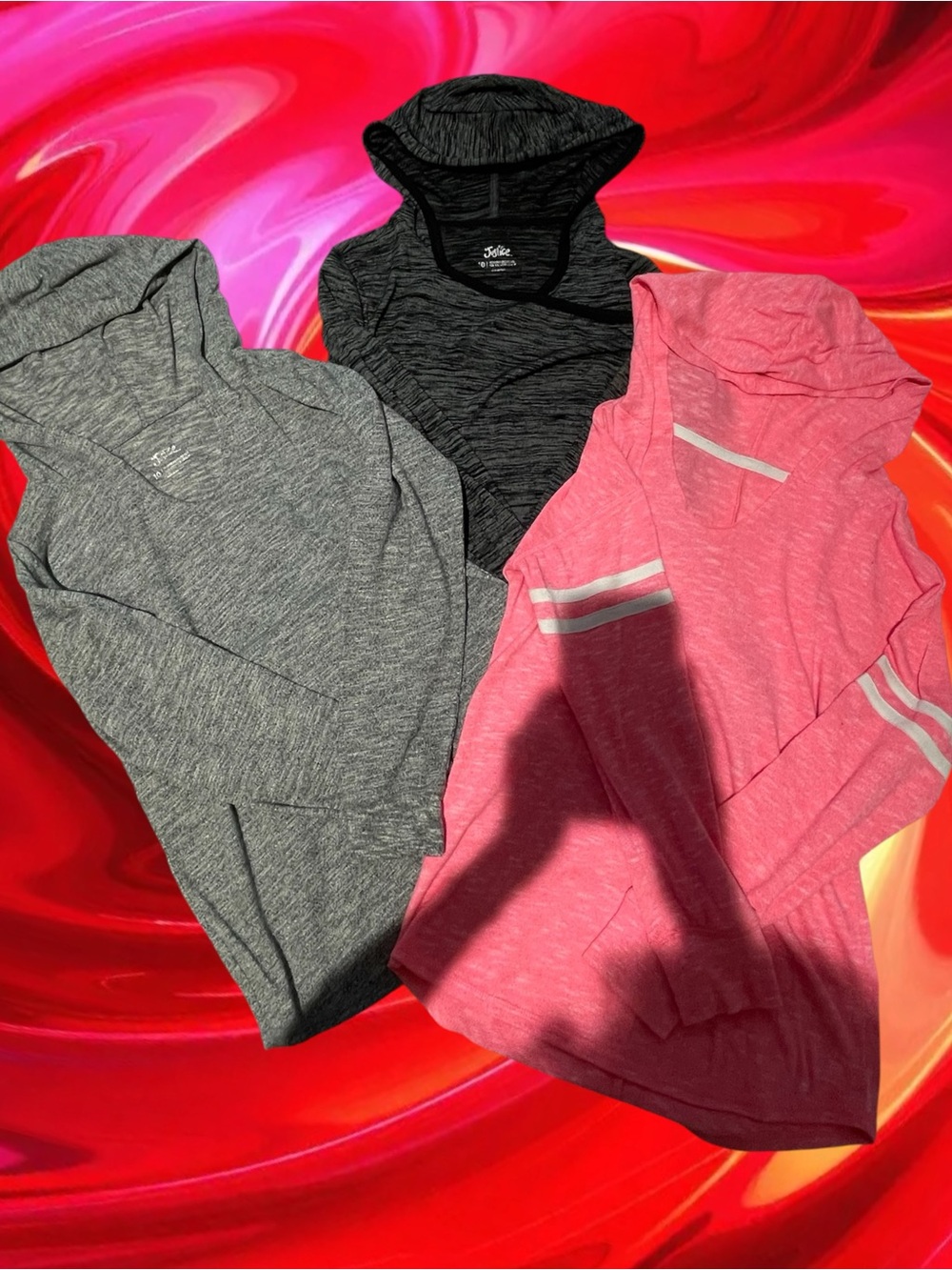 Lot of 3 Justice Girls size 10 Pink grey and black Hoodie shirts